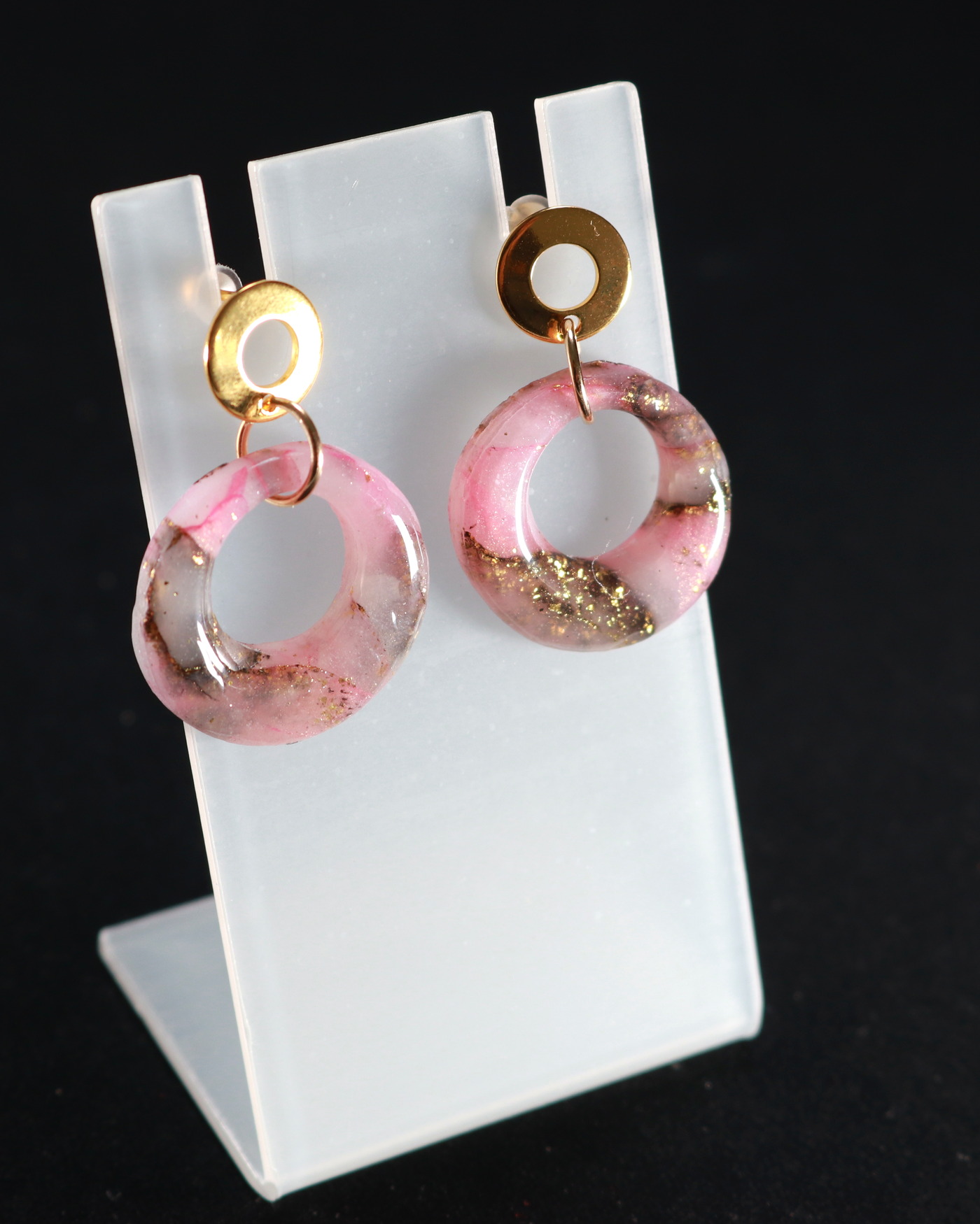 Leopard statement earrings in an angled detail crop